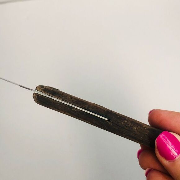 vtg wooden handled kitchen knife 5 inch blade riveted handle brown replacement - Picture 3 of 7